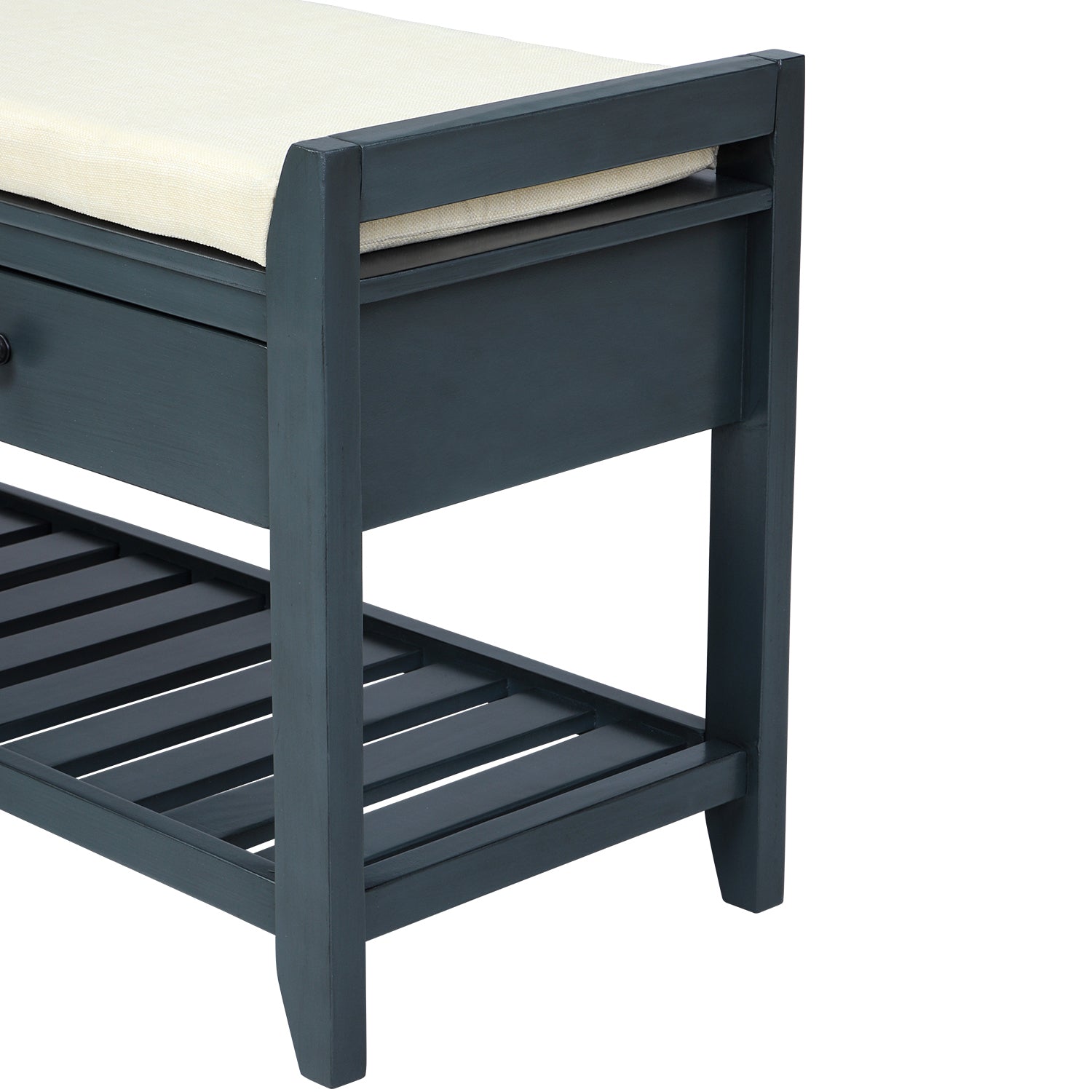 HAOYYE Shoe Rack with Cushioned Seat and Drawers, Multipurpose Entryway Storage Bench, Antique Navy, Sturdy Space-Saving Design, Heavy Duty Construction, Easy Assembly, Durable and Stylish Home Furniture, Versatile for Hallway or Bedroom Use