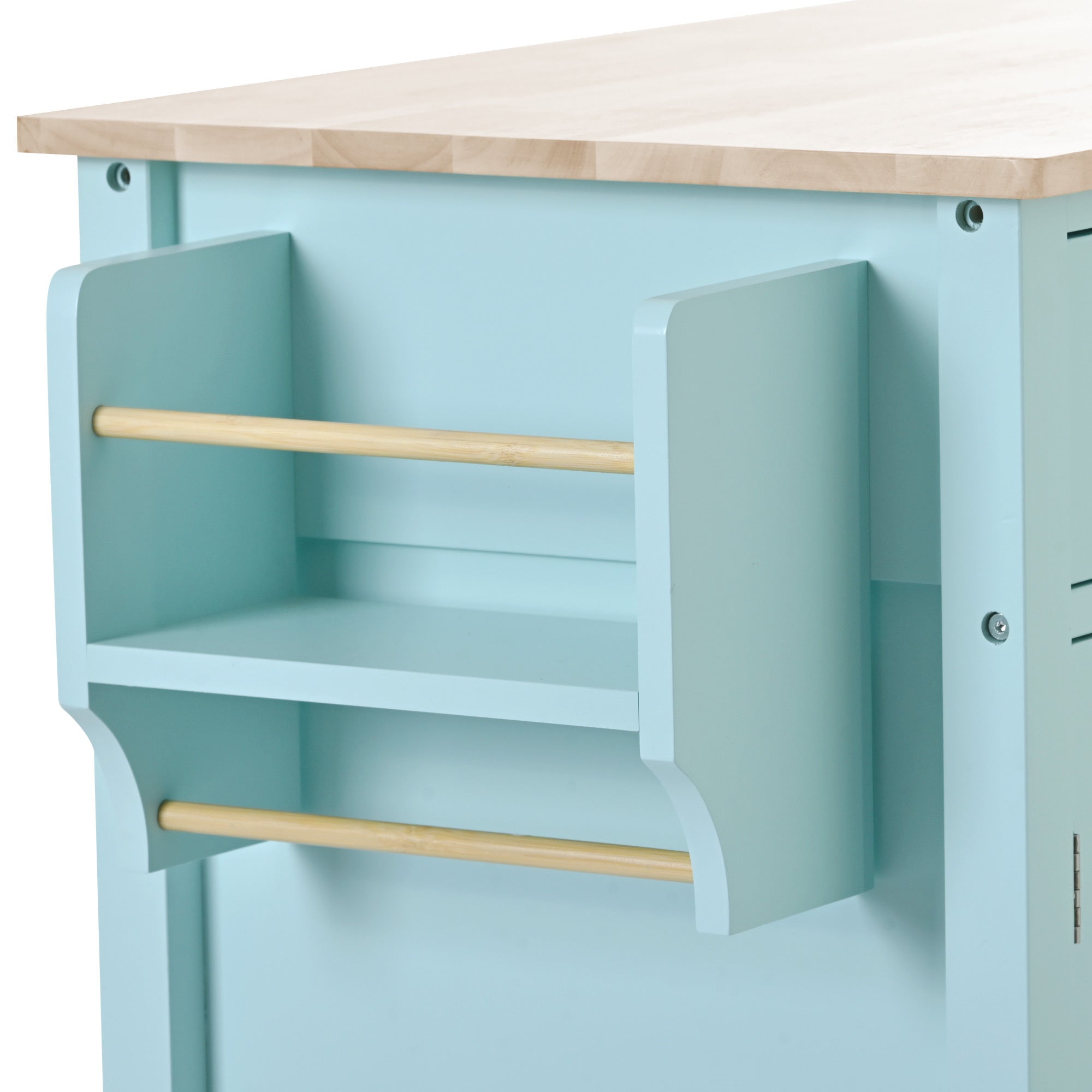HAOYYE Kitchen Island Cart, Mint Green, with Solid Wood Top, 4-Door Cabinet, 2 Drawers, Adjustable Shelves, Spice Rack, Towel Bar, and 2 Locking Wheels. Modern, Space-Saving, Sturdy Heavy Duty Design for Easy Assembly and Versatile Use