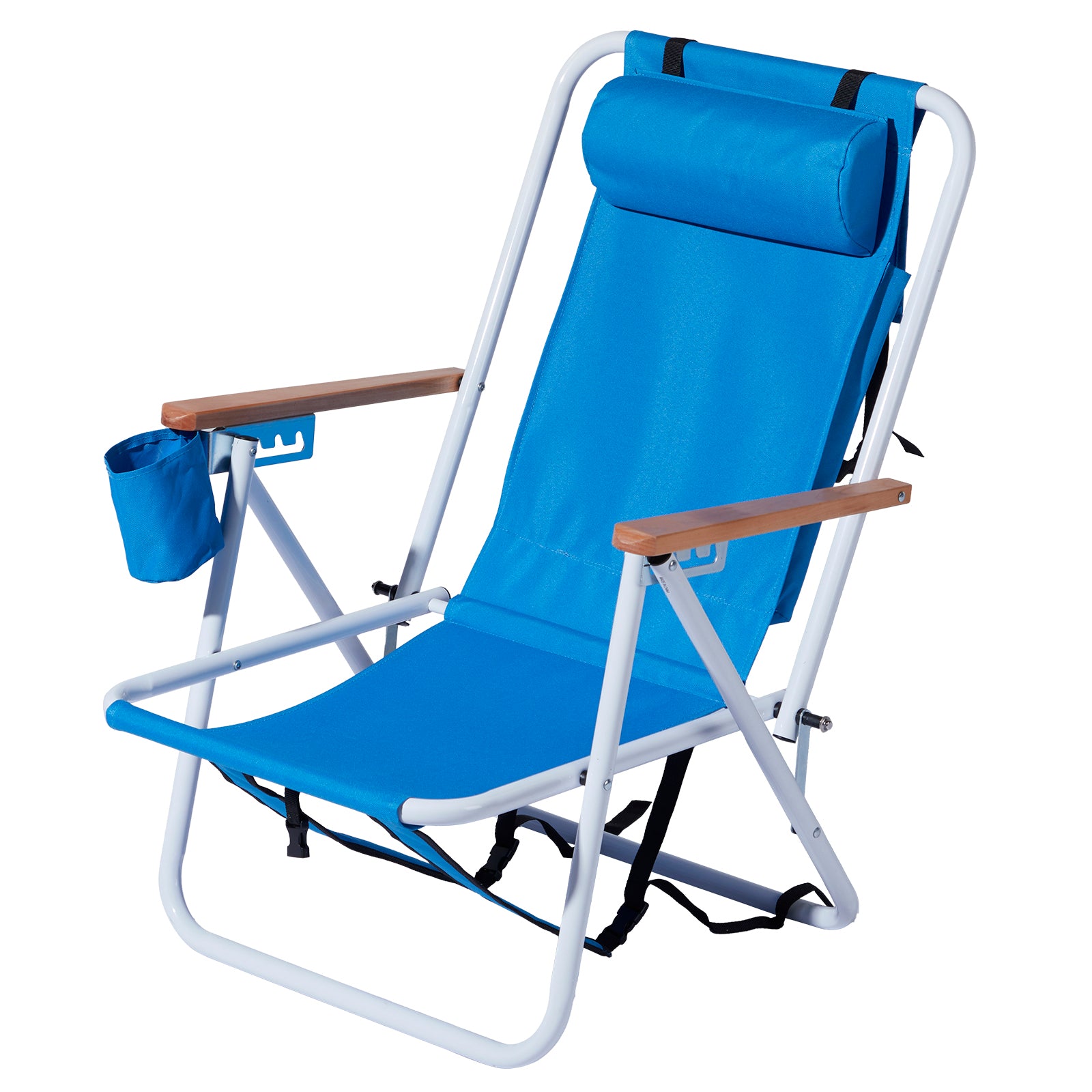 HAOYYE Folding Beach Chair Set of 2 for Adults, Portable Lightweight Backpack Camping Chairs with 4 Adjustable Recline Positions, Comfortable Headrest, Cup Holder, Wooden Armrests, Easy to Carry for Outdoor Beach, Picnic, Pool, or Camping