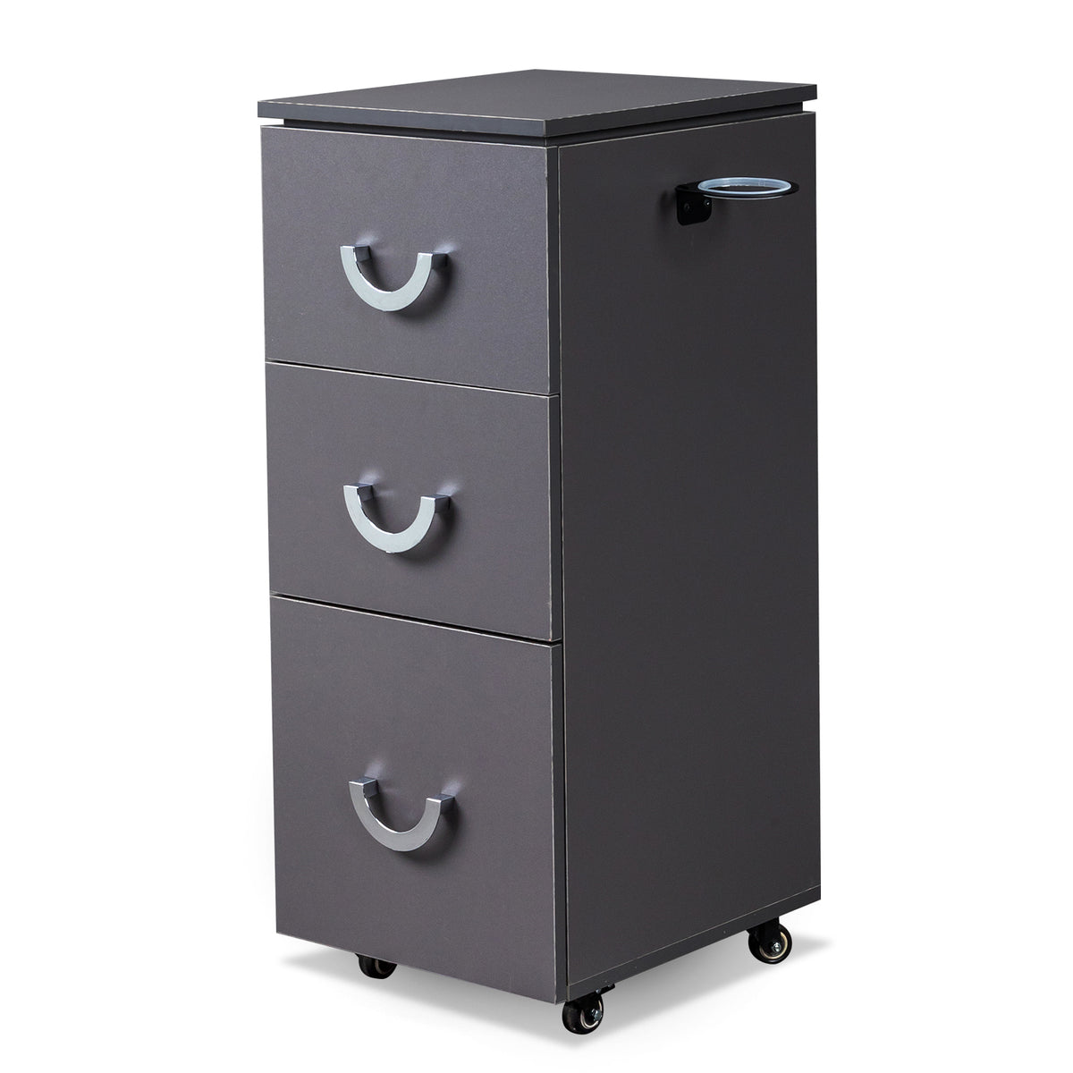 HAOYYE Hair Salon Rolling Cart with Zinc Alloy Handle 3 Drawers 4 Wheels and Built-in Air Duct Frame Gray Professional Trolley Storage Organizer for Beauty Barber Spa Studio Durable Modern Design