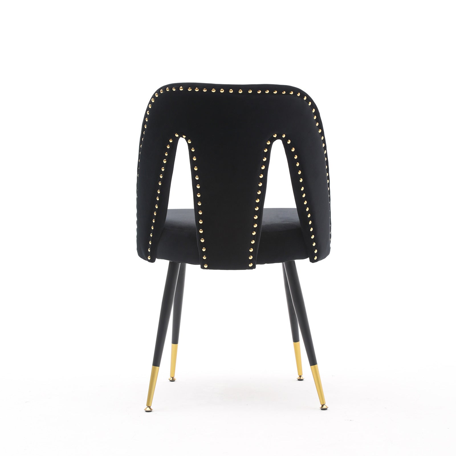 Haoyye Akoya Collection Velvet Upholstered Dining Chairs with Nailhead Trim, Set of 2 Modern Black Chairs with Gold Tipped Black Metal Legs, Stylish and Durable Accent Seating for Dining Room, Sturdy Contemporary Space-Saving Design