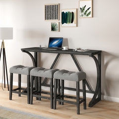 HAOYYE Bar Table Set with Power Outlet, Bar Table and Chairs Set, 4 Piece Dining Table Set, Industrial Breakfast Table Set, for Living Room, Dining Room, Game Room Sturdy Space-Saving Heavy Duty Adults