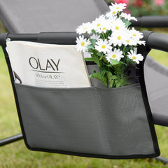 HAOYYE Gray Outdoor Rocking Chair With Breathable Mesh Fabric, Soft Padded Headrest And Armrests, Removable Side Pocket, Rubber Feet For Surface Protection, Sturdy Steel Frame Supports Up To 264 Lbs, Ideal For Patio, Backyard, Or Poolside Relaxation