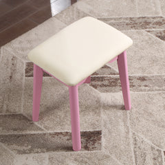 HAOYYE Liannon Contemporary Wood Vanity and Stool Set, Pink Makeup Vanity Table with Storage Drawers, Elegant Dressing Table with Round Mirror and Cushioned Stool, Stylish and Compact Design for Bedroom, Apartment, or Makeup Room