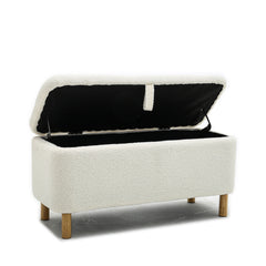 HAOYYE Basics Upholstered Storage Ottoman and Entryway Bench White Sturdy Space-Saving Heavy Duty Modern Design Adults Dorm Room Easy Assembly Bedroom Furniture