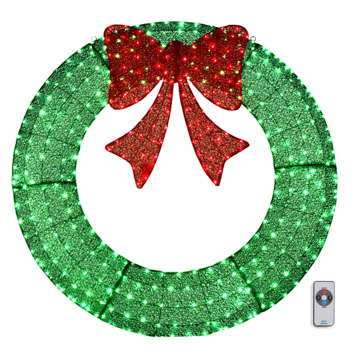 HAOYYE Green and Red 60in Outdoor Christmas Wreath Decoration Pre-Lit with 400 LED Lights, Durable Metal Frame, Festive Bow, Holiday Décor for Home Exterior Garden Porch Yard, Easy Setup, Weather-Resistant