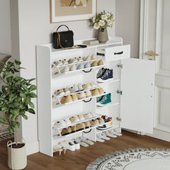 HAOYYE White Shoe Cabinet With 4 Doors And 1 Drawer, Large Storage Capacity, Modern Sturdy Space-Saving Design For Bedrooms And Dorm Rooms, Heavy Duty Construction, Easy To Assemble
