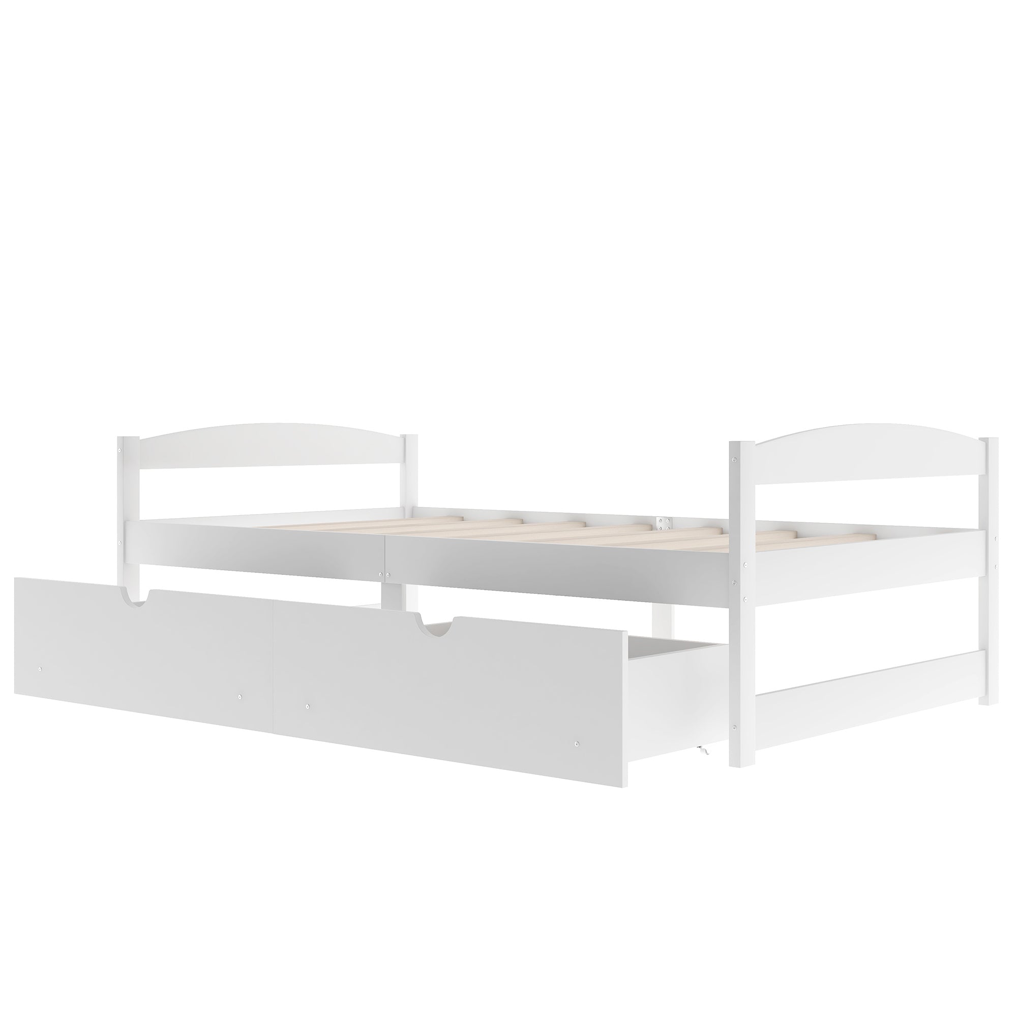 HAOYYE Twin Platform Bed with Two Drawers, White, Sturdy Space-Saving Design, Heavy Duty Construction, Easy Assembly, Durable and Stylish Home Furniture