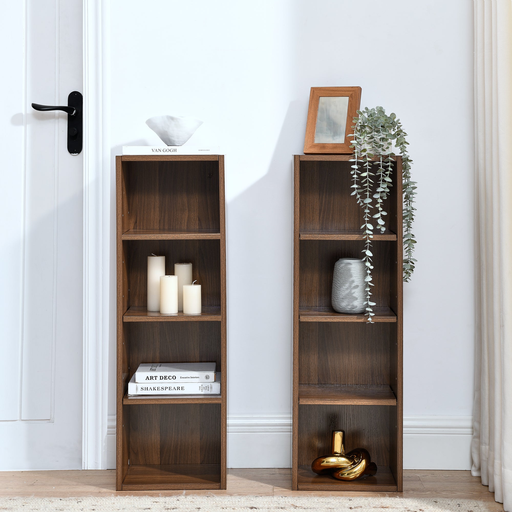Haoyye 8-Tier Media Tower Rack, CD DVD Slim Storage Cabinet, Adjustable Shelves for Home Office, Multifunctional Double-Decker Bookcase, Sturdy Space-Saving Bookshelf for Tall Narrow Display