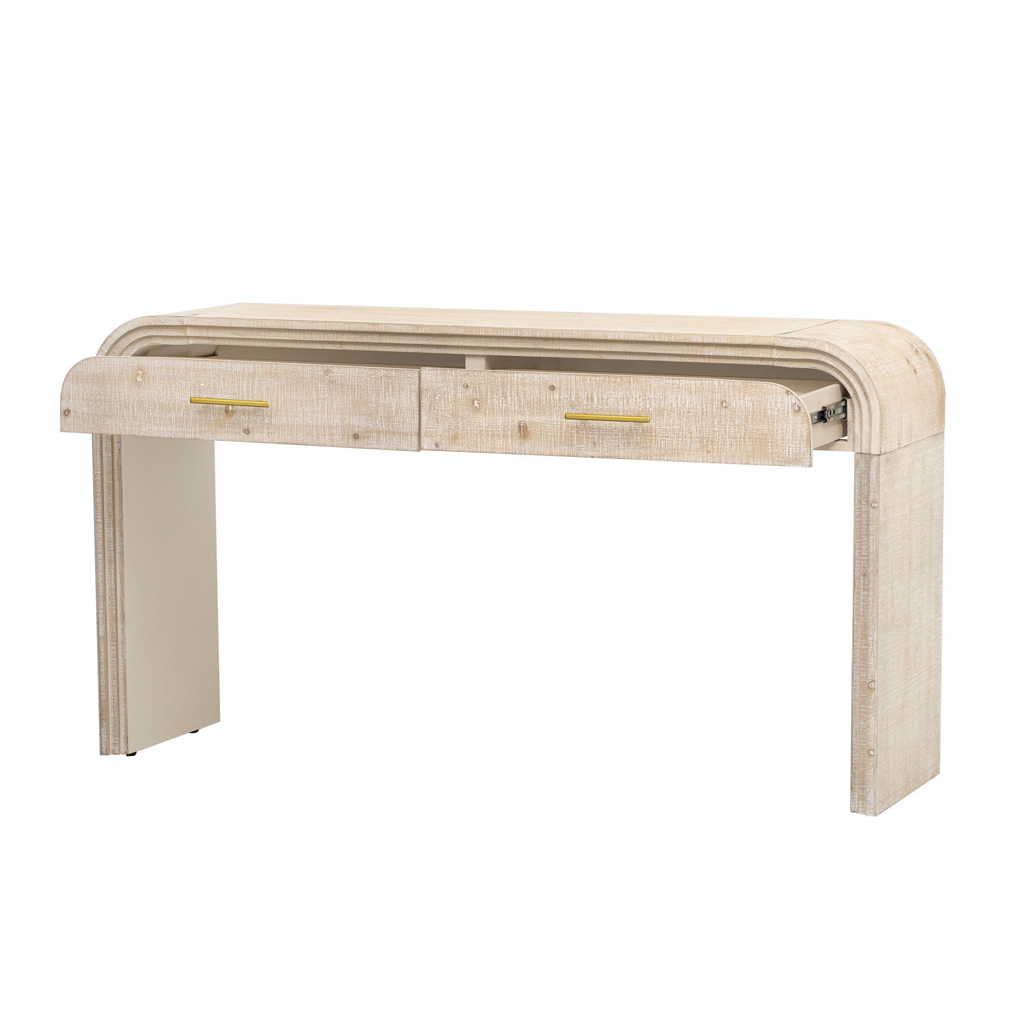 HAOYYE Unique Retro Silhouette Console Table with Open Style, Two Top Drawers for Entrance, Dining Room, Living Room, Natural Wood Wash Finish, Sturdy Space-Saving Heavy Duty Modern Design, Ideal for Adults