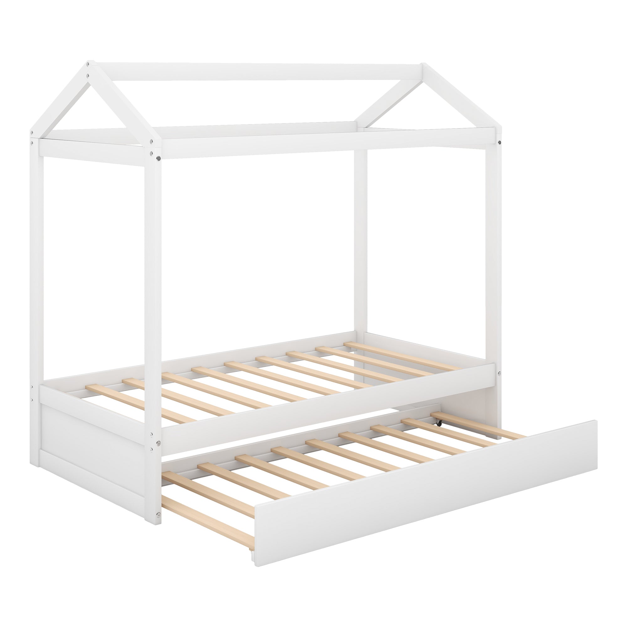 HAOYYE House Bed with Trundle, can be Decorated,White(Old SKU:SM000103AAK) Sturdy Space-Saving Heavy Duty Modern Design Adults Dorm Room Easy Assembly Bedroom Furniture