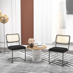 HAOYYE Set of 2, Teddy Velvet Dining Chair with High-Density Sponge, Rattan Chair for Dining room, Living room, Bedroom, Black Sturdy Space-Saving Heavy Duty Modern Design Adults Dorm Room Easy Assembly