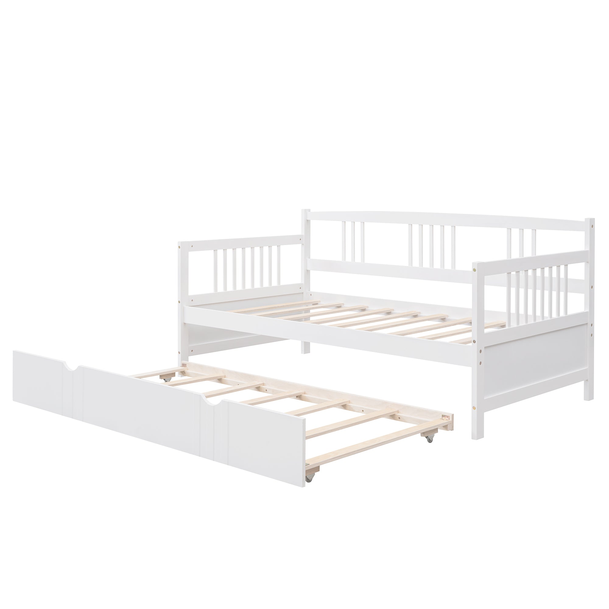 HAOYYE Twin Size Daybed Wood Bed with Twin Size Trundle,White Sturdy Space-Saving Heavy Duty Modern Design Adults Dorm Room Easy Assembly Bedroom Furniture
