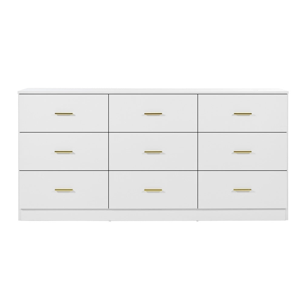 HAOYYE Modern White 9-Drawer Dresser, Spacious Storage Chest Of Drawers With Wide Drawers, Heavy Duty Bedroom Storage Cabinet, Sturdy Space-Saving Design For Dorm Room Or Bedroom, Easy Assembly