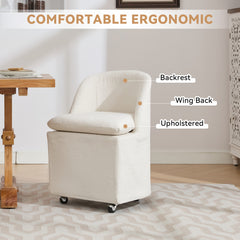 HAOYYE 058-Set of 2 Chenille Fabric Dining Chairs With Universal Wheels,Beige Sturdy Space-Saving Heavy Duty Modern Design Adults Dorm Room Easy Assembly Bedroom Furniture