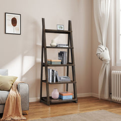 HAOYYE 5-Tier Shelves,Bookshelf, Storage Rack, Bookcase with Rubber Wood Frame, Ladder Shelf for Living Room, Home Office, Kitchen, Bedroom, Apartment ,Rustic Brown Sturdy Space-Saving Heavy Duty Adults