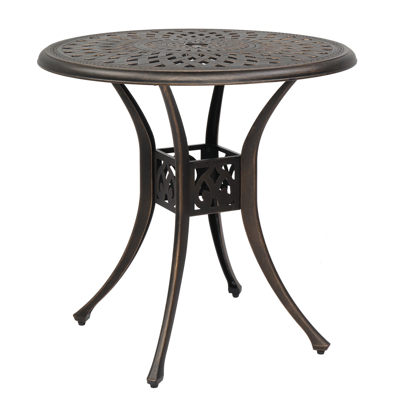 Haoyye Circular Cast Aluminum Patio Table with Diamond Top Design in Bronze, Weather Resistant Outdoor Bistro Table for Courtyard, Garden, Balcony, Deck or Porch, Durable and Stylish for Home or Commercial Use