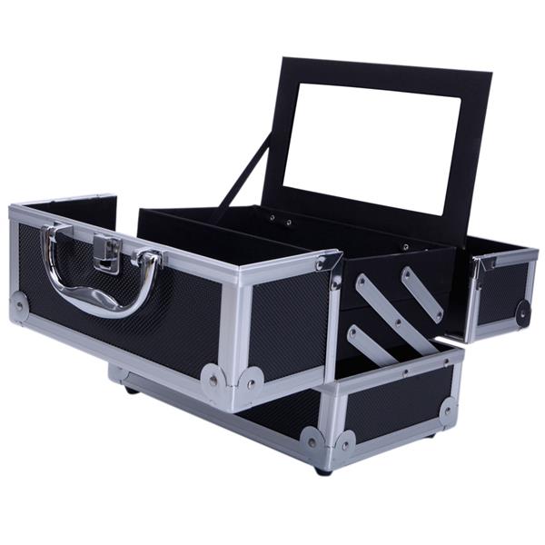 HAOYYE SM-2176 Aluminum Makeup Train Case, Black Cosmetic Organizer with Mirror, Compact and Durable Jewelry Box, Stylish Space-Saving Design, Perfect for Travel or Home