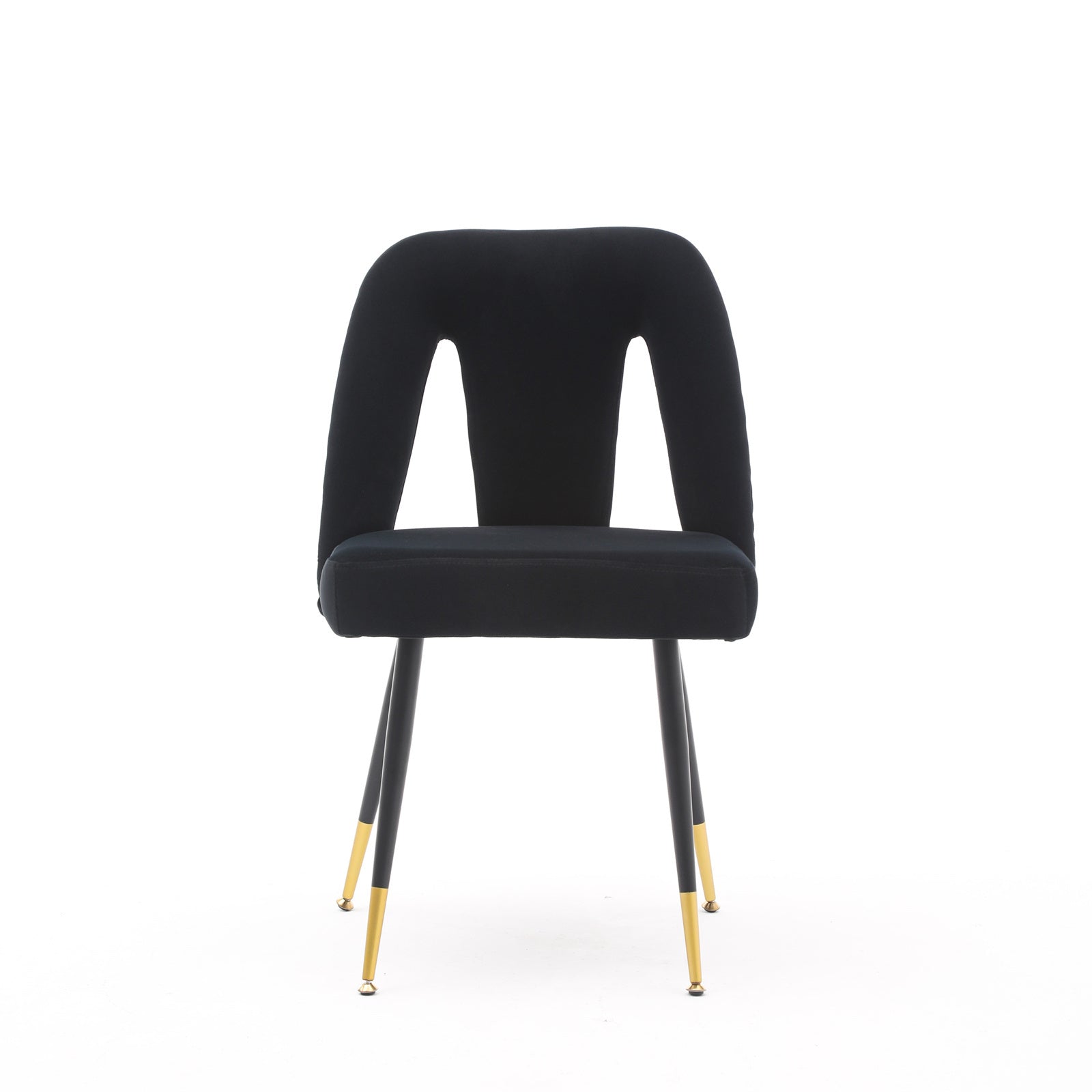 Haoyye Akoya Collection Velvet Upholstered Dining Chairs with Nailhead Trim, Set of 2 Modern Black Chairs with Gold Tipped Black Metal Legs, Stylish and Durable Accent Seating for Dining Room, Sturdy Contemporary Space-Saving Design