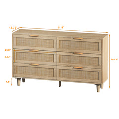 HAOYYE 6-Drawer Rattan Storage Cabinet for Bedroom or Living Room, Natural, Sturdy Space-Saving Design, Heavy Duty Construction, Easy Assembly, Durable and Stylish Home Furniture