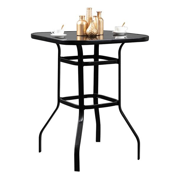 HAOYYE Wrought Iron Glass High Bar Table, Modern Patio Bar Table with Matte Black Frame and Tempered Glass, Stylish and Durable, Perfect for Outdoor or Indoor Dining, Bars, and Restaurants
