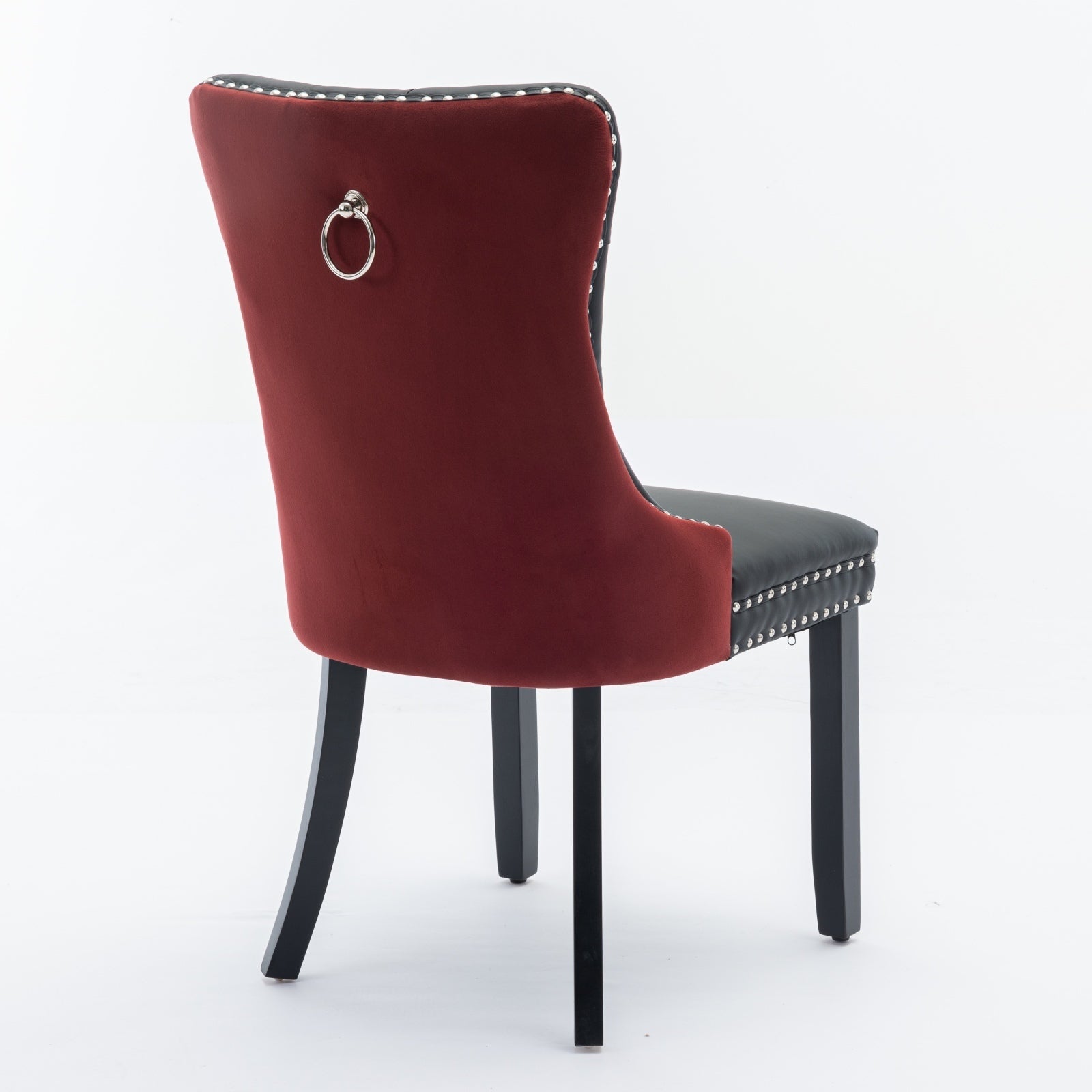 HAOYYE Nikki Collection Modern, High-end Tufted Solid Wood Contemporary PU and Velvet Upholstered Dining Chair with Wood Legs Nailhead Trim 2-Pcs Set, Black+WineRed, Burgundy,SW2101BW Sturdy
