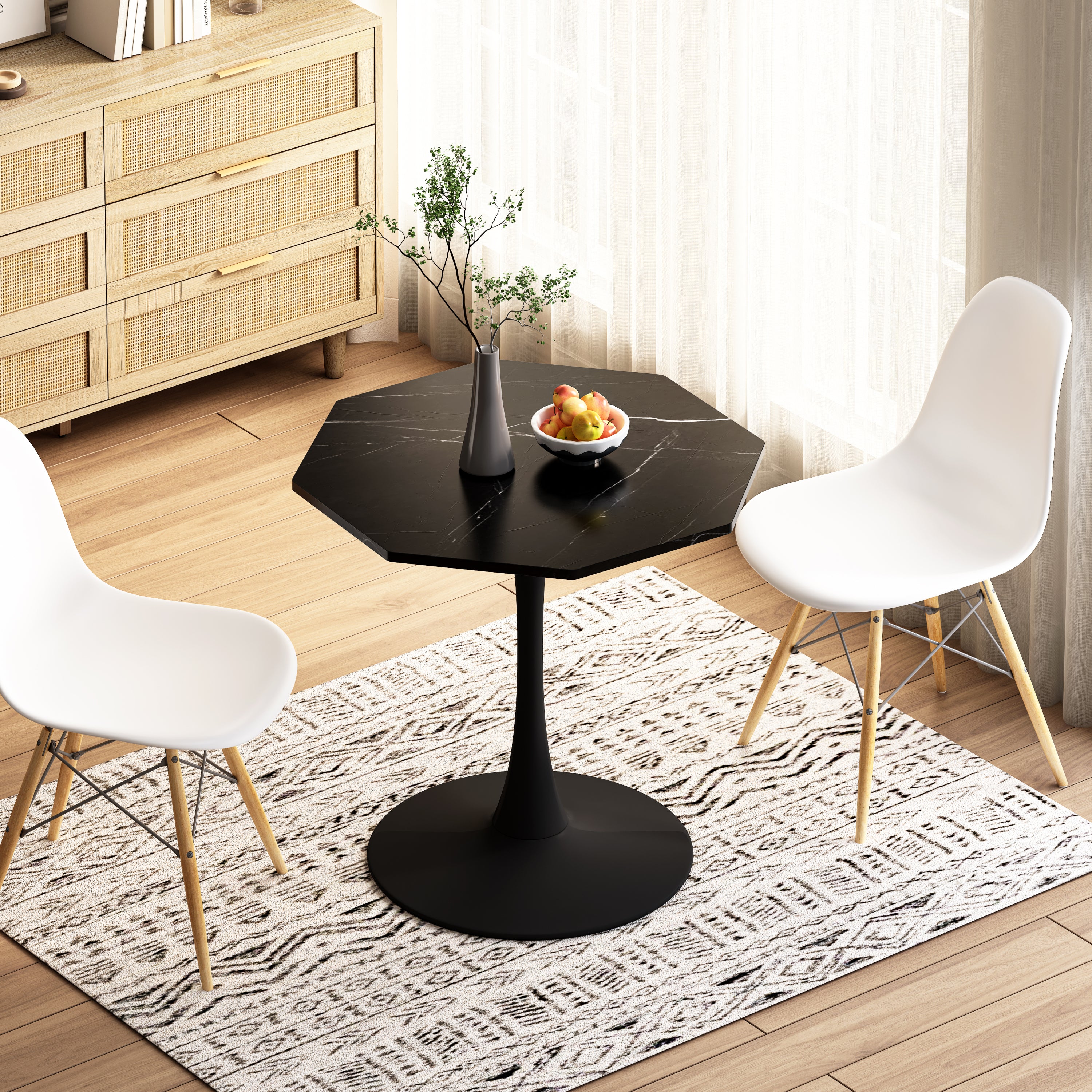 HAOYYE 31.50"Modern Octagonal Coffee Table with Printed Black Marble Table Top,Metal Base, for Dining Room, Kitchen, Living Room Sturdy Space-Saving Heavy Duty Modern Design Adults Dorm Room