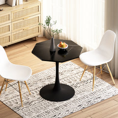 HAOYYE 31.50"Modern Octagonal Coffee Table with Printed Black Marble Table Top,Metal Base, for Dining Room, Kitchen, Living Room Sturdy Space-Saving Heavy Duty Modern Design Adults Dorm Room
