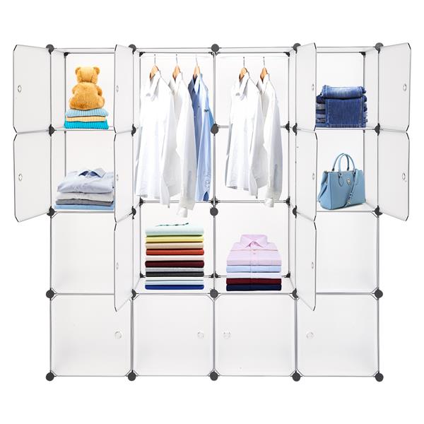 HAOYYE Modular Closet Organizer Plastic Cabinet, 16 Cube Shelving With Doors, DIY Bookcase System, White Sturdy Design, Durable Multipurpose Storage Solution, Modern And Stylish