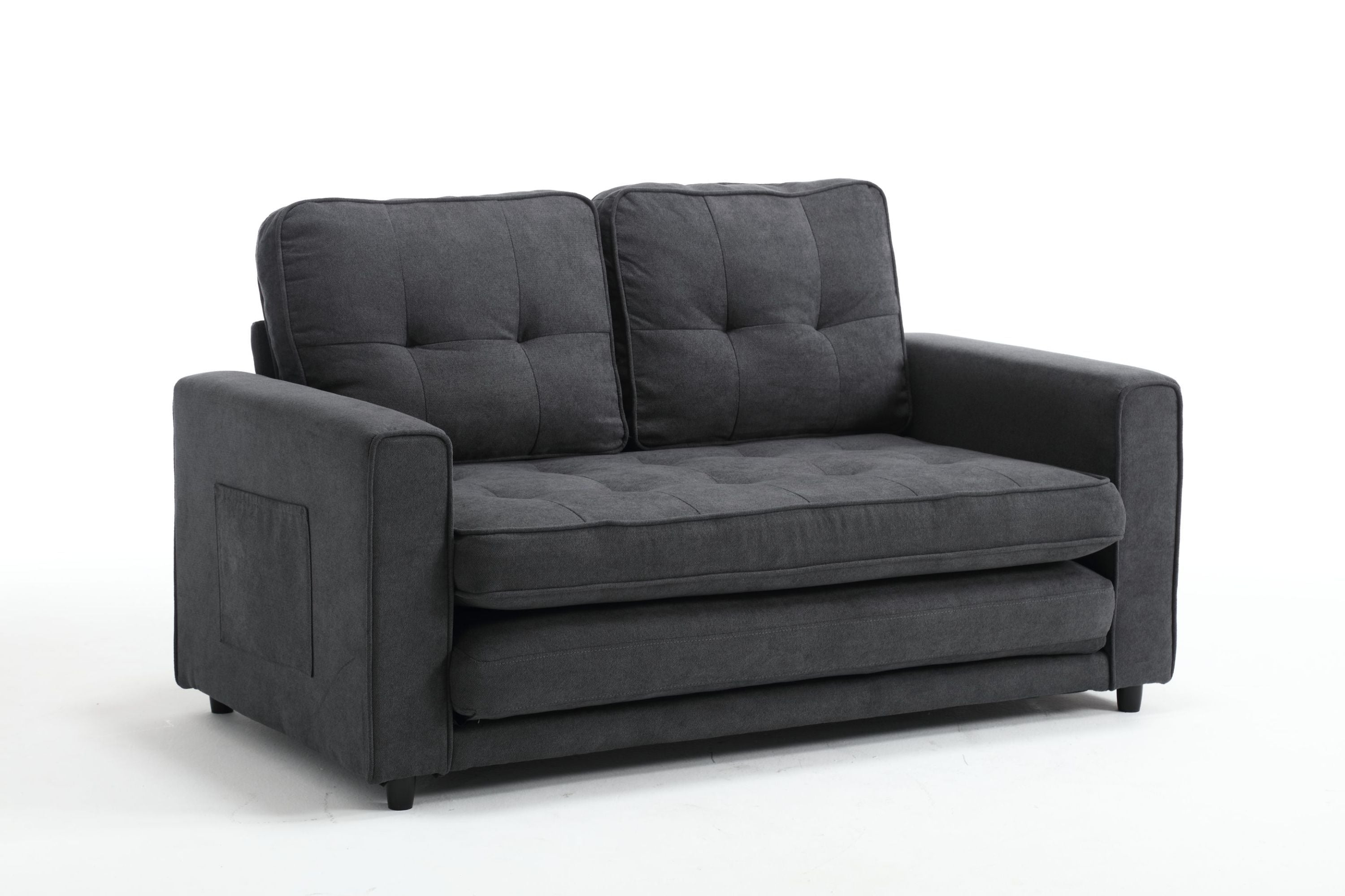HAOYYE 3-Fold Convertible Futon Couch, Pull Out Sofa Bed, Space-Saving Loveseat Sleeper, Velvet Linen Fabric Upholstery, Heavy Duty Durable Sofa for Living Room, Modern Compact Design, Dark Gray, Light Gray, Beige