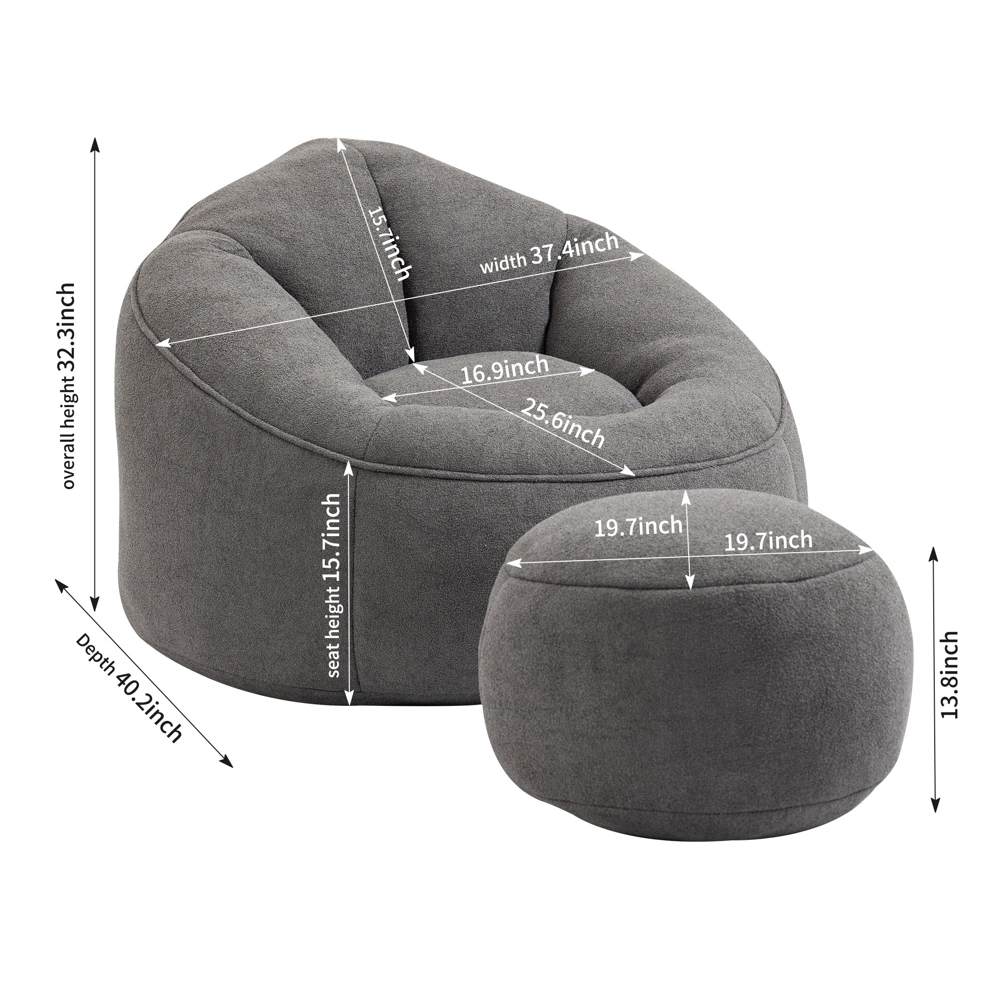 HAOYYE Bedding Bean Bag Sofa Chair with High-Pressure Foam Durable Comfortable Compressed Bean Bag Includes Footrest Sturdy Space-Saving Heavy Duty Modern Design for Adults