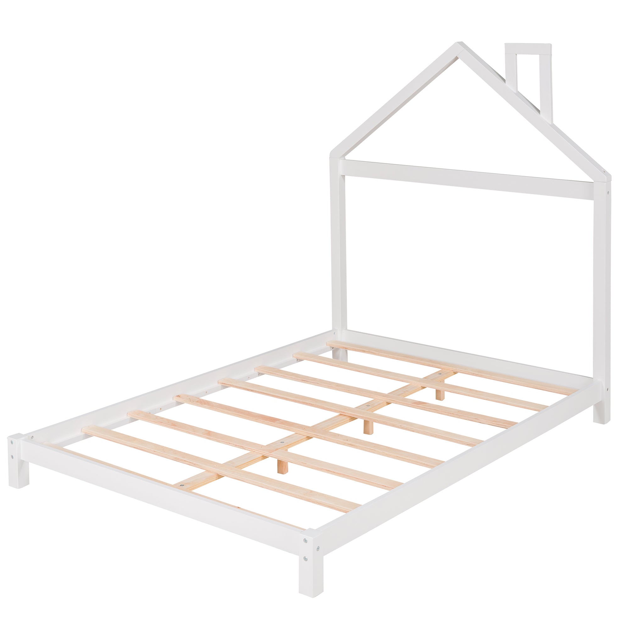 HAOYYE Full Size Wood Platform Bed with House-shaped Headboard (White) Sturdy Space-Saving Heavy Duty Modern Design Easy Assembly Durable Stylish Home Furniture Versatile