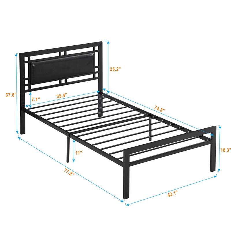 HAOYYE Twin Size metal bed Sturdy System Metal Bed Frame ,Modern style and comfort to any bedroom ,black Space-Saving Heavy Duty Modern Design Adults Dorm Room Easy Assembly Bedroom Furniture