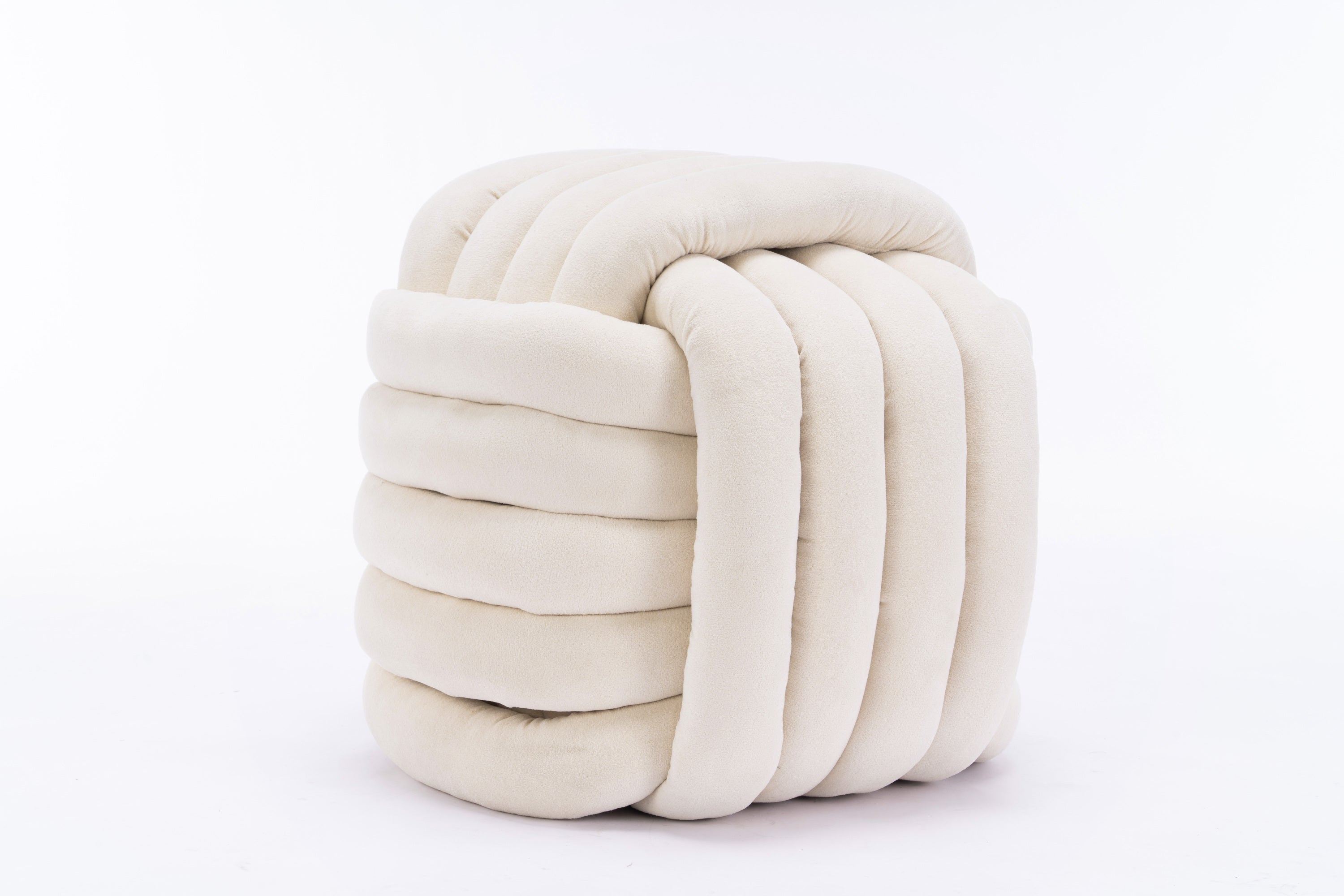 Haoyye Chenille Fabric Knot Design Ottoman Footstool Makeup Stool, Comfortable and Stylish Seat, Modern Upholstered Chair for Living Room or Bedroom, Beige, Sturdy and Space-Saving Furniture