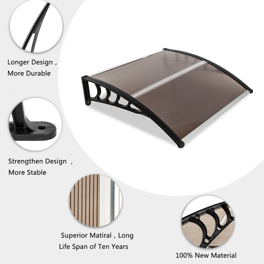 HAOYYE Household Application Door and Window Rain Cover Eaves Canopy With Brown Polycarbonate Board and Black Aluminum Bracket, Durable, Easy to Install, Suitable for Protecting Your Home From Rain and Sun, for Outdoor Use