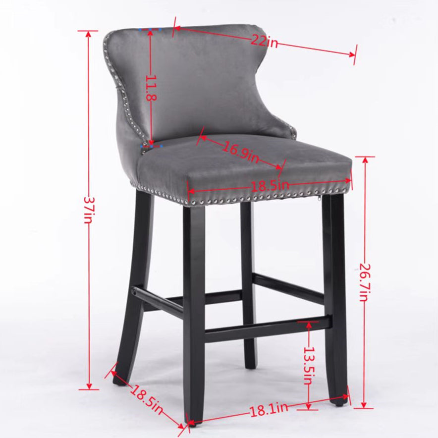 HAOYYE Contemporary Velvet Upholstered Wing-Back Barstools with Button Tufted Decoration and Wooden Legs, and Chrome Nailhead Trim, Leisure Style Bar Chairs,Bar stools, Set of 2 (Gray),SW1824GY