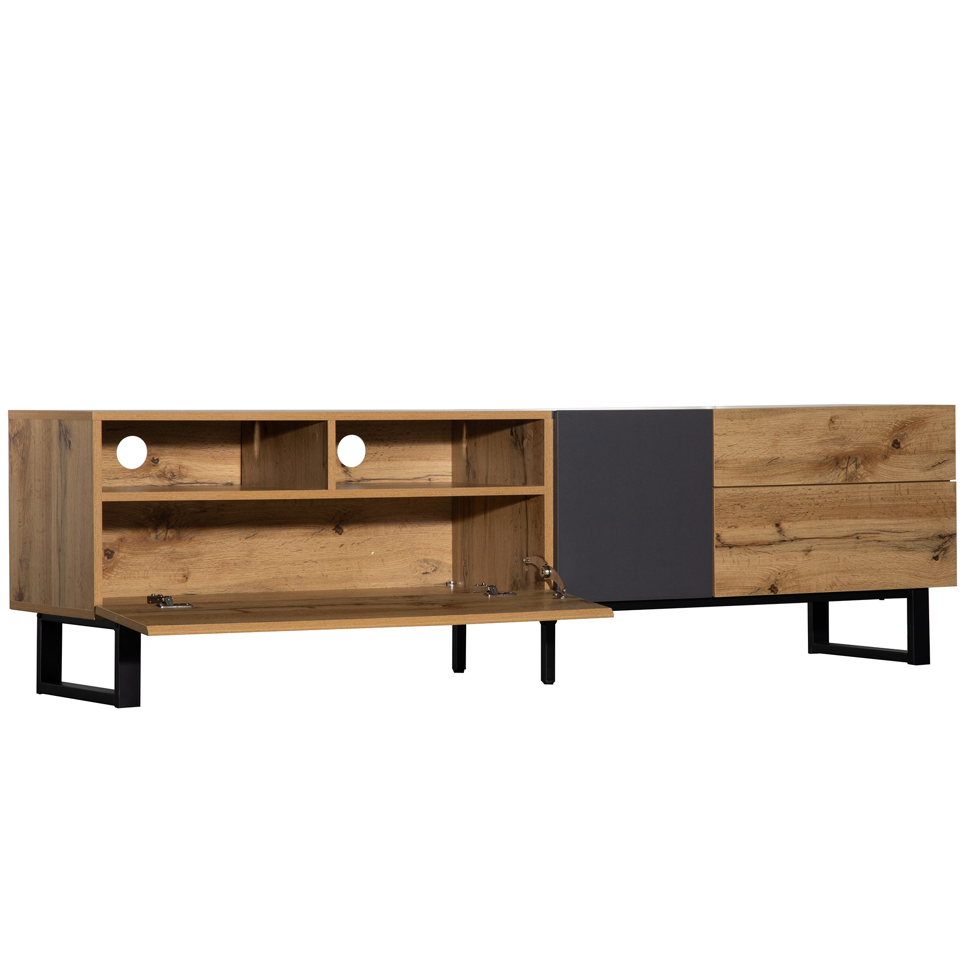 HAOYYE Modern TV Stand for 80'' TV with Double Storage Space, Media Console Table, Entertainment Center with Drop Down Door for Living Room, Bedroom, Home Theatre Sturdy Space-Saving Heavy Duty Modern Design