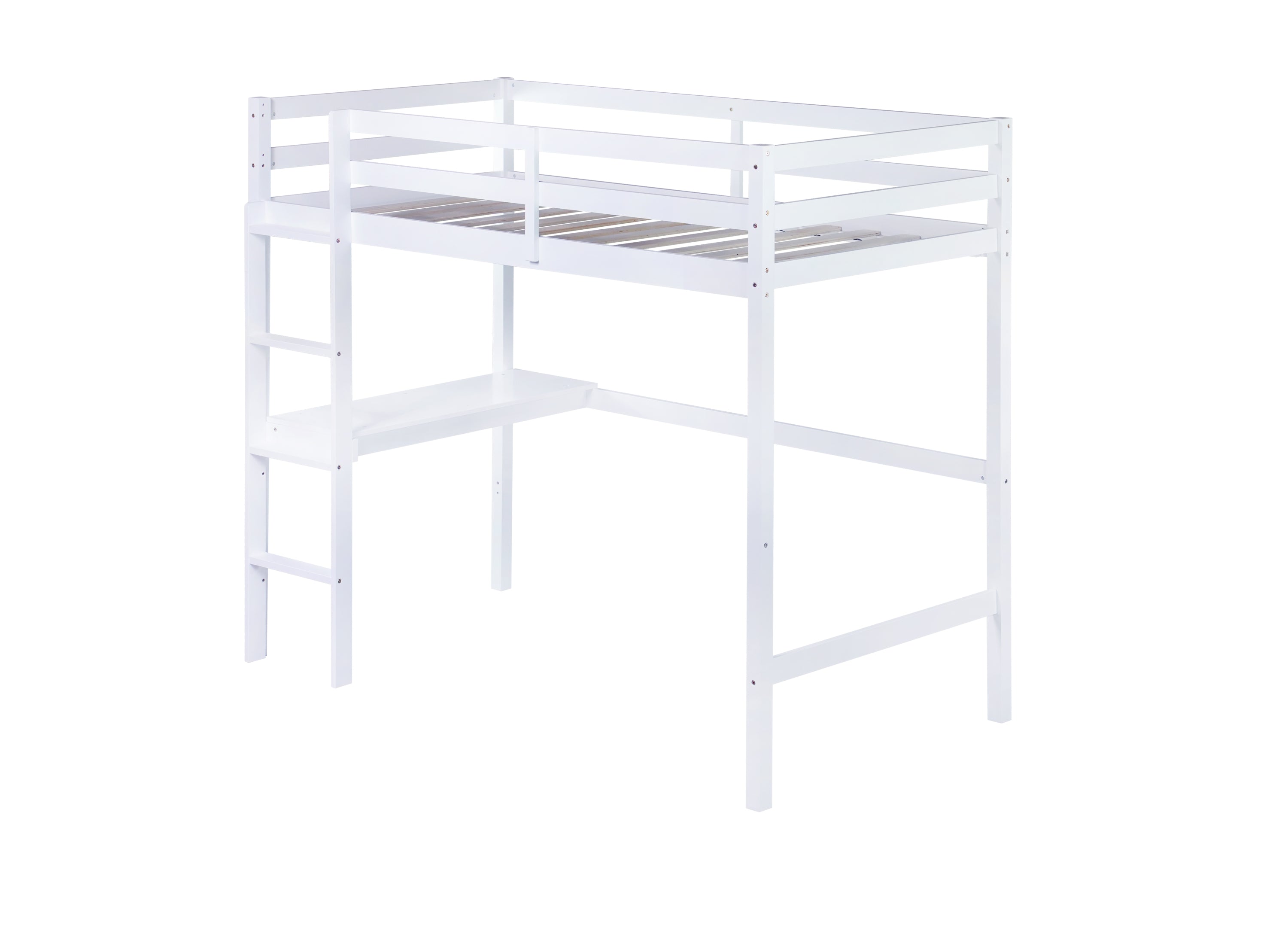 HAOYYE Twin High Loft Bed, Rubber Wood Loft Bed with Safety Guardrail, built-in desk, ladder,White Sturdy Space-Saving Heavy Duty Modern Design Adults Dorm Room Easy Assembly Bedroom Furniture
