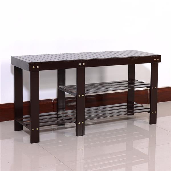 HAOYYE 90cm Strip Type Bamboo Stool Shoe Rack with Boots Compartment Coffee Sturdy Design Durable Multifunctional Modern Home Organizer Storage Solution Practical Stylish Space-Saving Organizer for Live