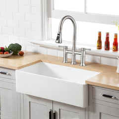 HAOYYE Double Handle Bridge Kitchen Faucet With Pull-Down Spray Head Sturdy Space-Saving Heavy Duty Modern Design Adults Dorm Room Easy Assembly Bedroom Furniture