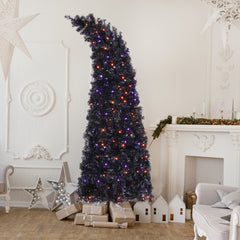 HAOYYE 7FT Wizard Hat Shape Artificial Christmas Tree with 1050 Branches, 400 LED Lights, 10 Lighting Functions, Remote Control, PVC Material, Purple and Orange Colors, Perfect for Holiday Decorations, Office and Home Christmas Tree