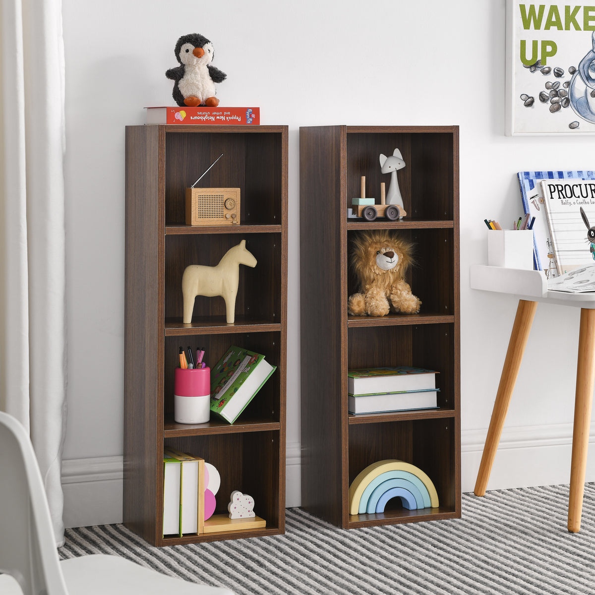 Haoyye 8-Tier Media Tower Rack, CD DVD Slim Storage Cabinet, Adjustable Shelves for Home Office, Multifunctional Double-Decker Bookcase, Sturdy Space-Saving Bookshelf for Tall Narrow Display