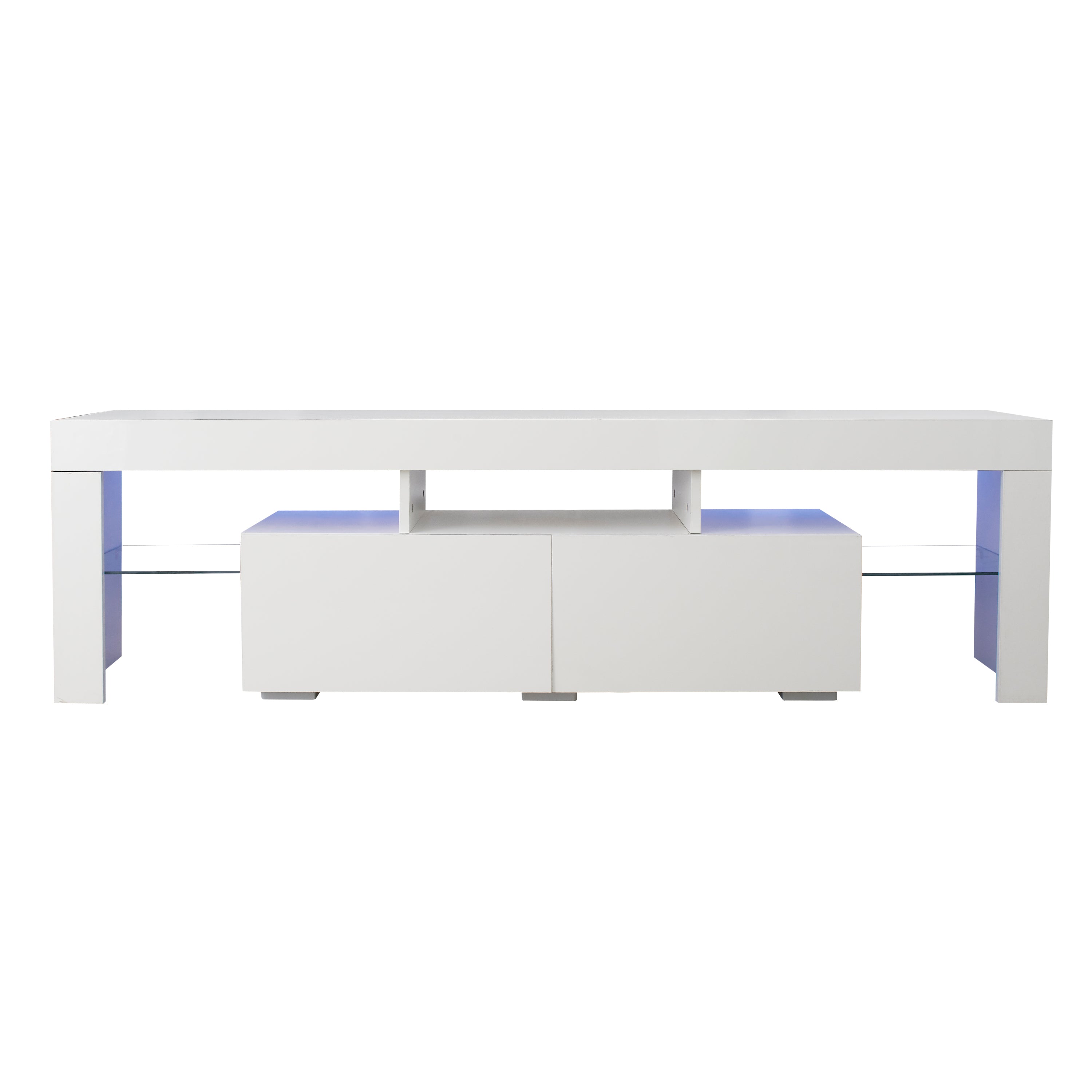 HAOYYE Modern White TV Stand, 20 Colors LED TV Stand w/Remote Control Lights Sturdy Space-Saving Heavy Duty Modern Design Easy Assembly Durable Stylish Home Furniture Versatile