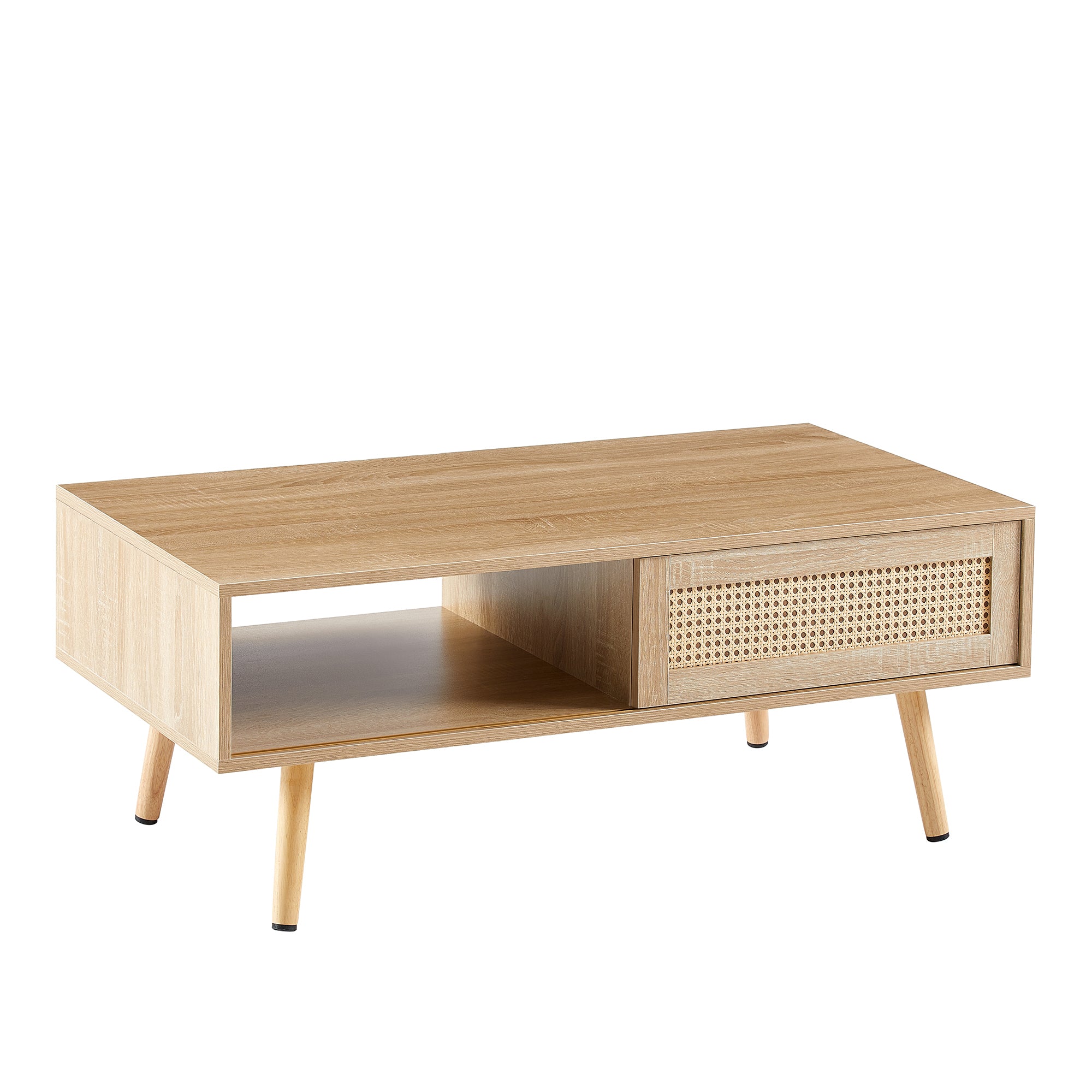 HAOYYE 41.34" Rattan Coffee table, sliding door for storage, solid wood legs, Modern table for living room , natural Sturdy Space-Saving Heavy Duty Modern Design Easy Assembly Durable Stylish Home Furniture