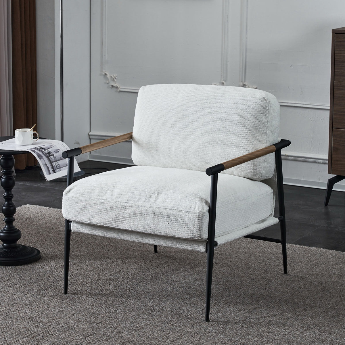 HAOYYE Leisure chair lounge chair velvet White color Sturdy Space-Saving Heavy Duty Modern Design Adults Dorm Room Easy Assembly Bedroom Furniture