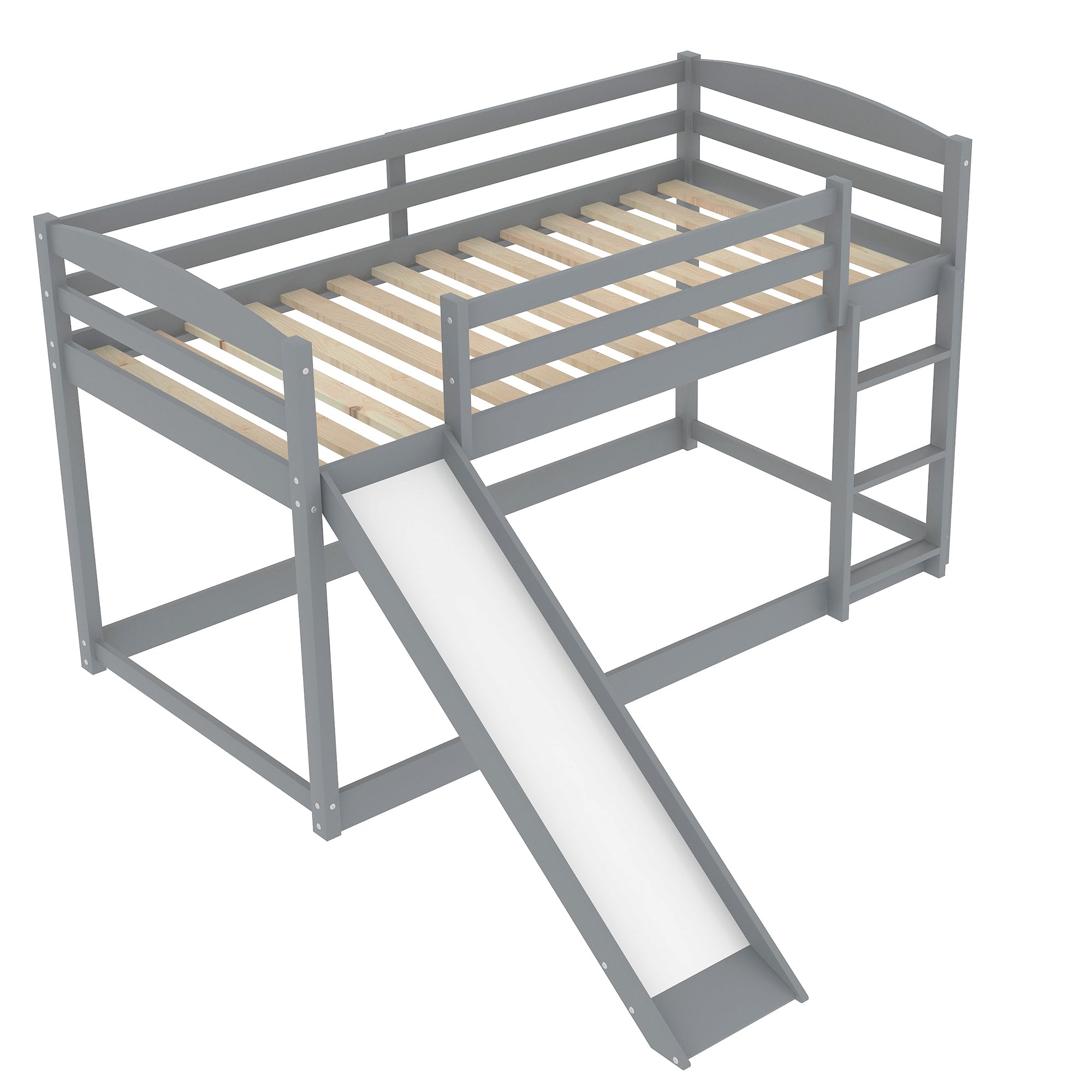 HAOYYE Twin over Twin Bunk Bed with Convertible Slide and Ladder , Gray(Old SKU:WF281725AAE) Sturdy Space-Saving Heavy Duty Modern Design Adults Dorm Room Easy Assembly Bedroom Furniture