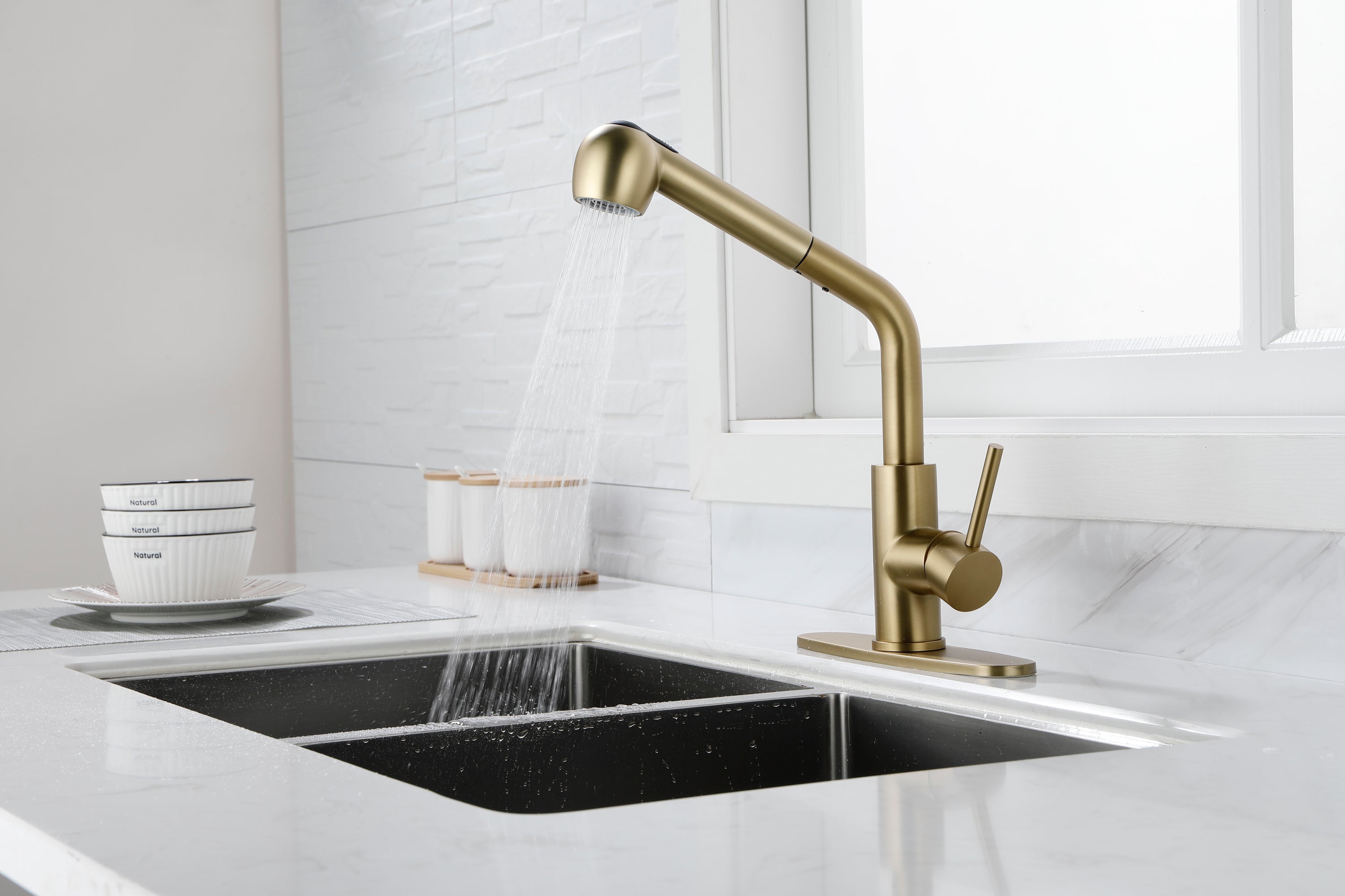 Haoyye Single-Handle Pull-Out Utility Sink Faucet, Stainless Steel High Arc Faucet with Dual Spray Function and 360° Swivel Spout, Easy DIY Installation, Spot-Resistant Finish, Modern Heavy Duty Design for Laundry Room, Kitchen, or Utility Sink