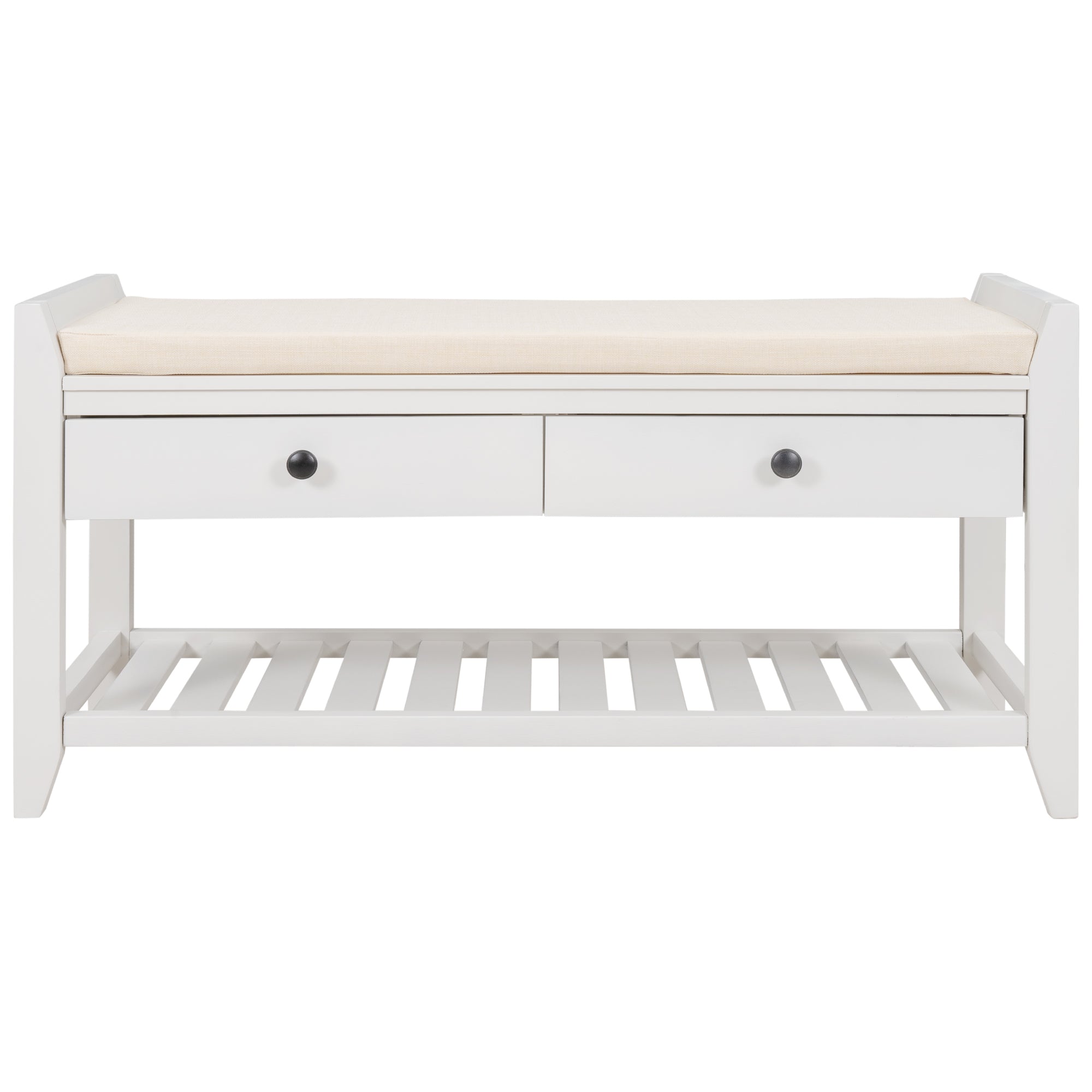 HAOYYE Shoe Rack Bench with Cushioned Seat and Storage Drawers, Versatile White Entryway Storage Bench, Sturdy Space-Saving Design, Heavy Duty Construction, Easy Assembly, Durable Stylish Home Furniture