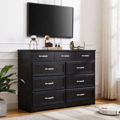 HAOYYE 9-Drawer Bedroom Dresser With Antique Handles, Wood Chest Of Drawers For Living Room, Entryway, Or Hallway, Black, Sturdy Space-Saving Heavy Duty Design