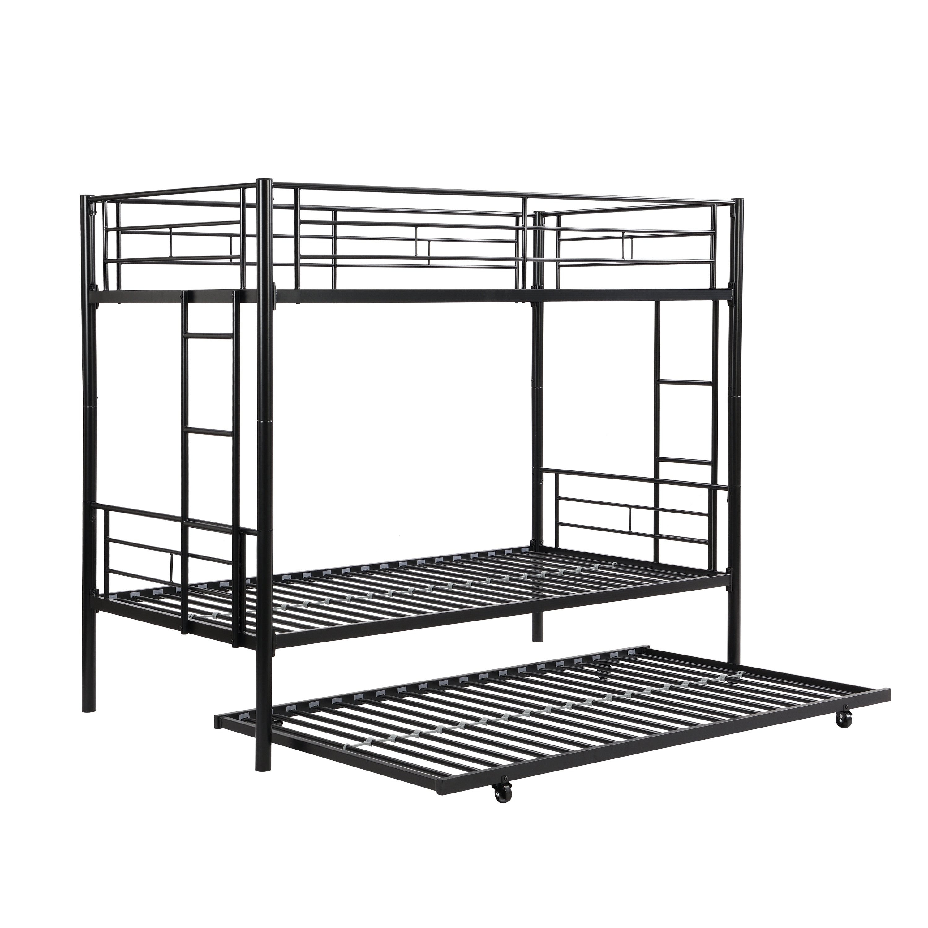 HAOYYE Over Twin Bunk Bed Frame with Trundle,Metal Bunkbed with Sturdy Guard Rail and 2 sideLadders for /Adults,Can be Divided Into Two Beds, No Box Spring Needed, Noise Free for Dorm,Black Space-Saving